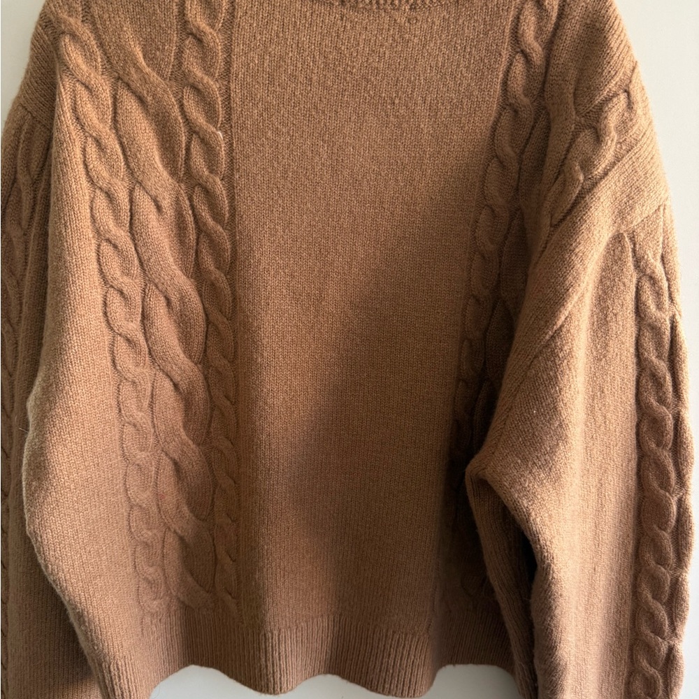 J. Crew Camel Cable Knit Cashmere Blend Cardigan with Gold Buttons - Picture 3 of 6
